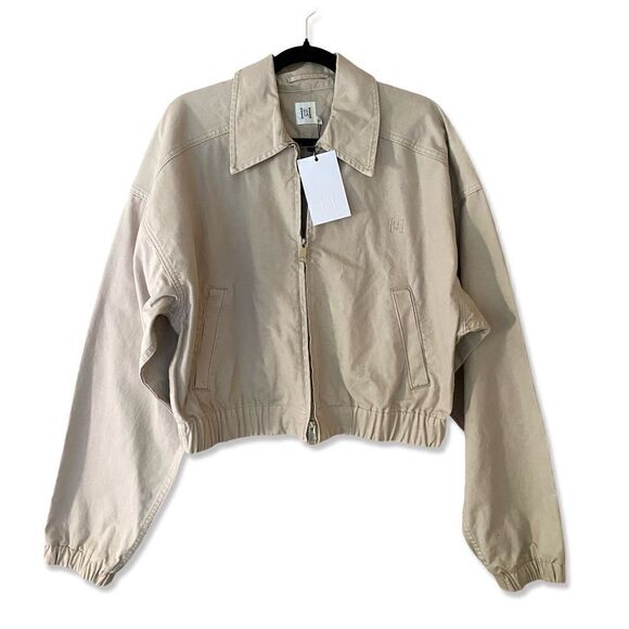 HELSA Workwear Bomber Jacket Cotton zip front khaki $358 Revolve FWRD Sold Out L - Picture 5 of 13